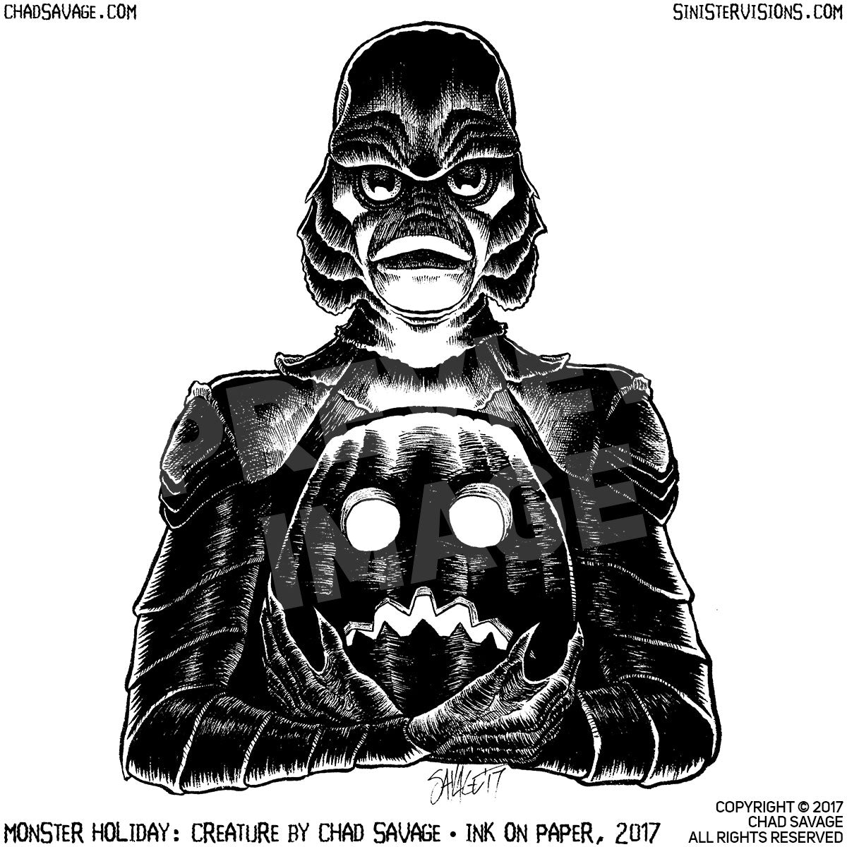 a monsterous holiday Monster Holiday: Creature Original Halloween Ink Drawing – Shop Sinister: Dark Art & Creations by Chad Savage