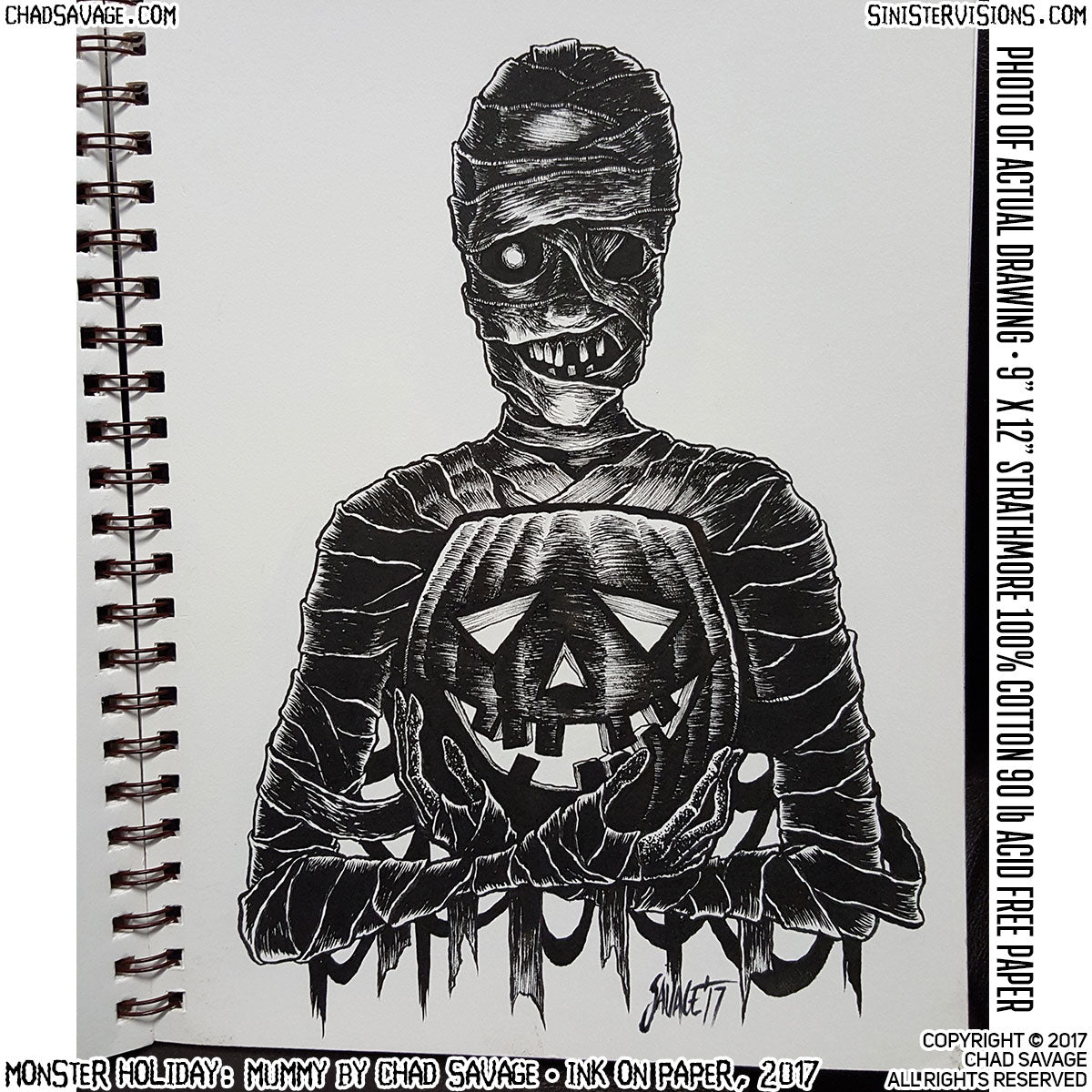 original halloween monsters Monster Holiday: Mummy Original Halloween Ink Drawing