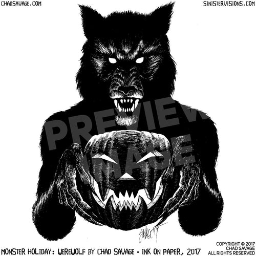 Monster Holiday: Werewolf Original Halloween Ink Drawing