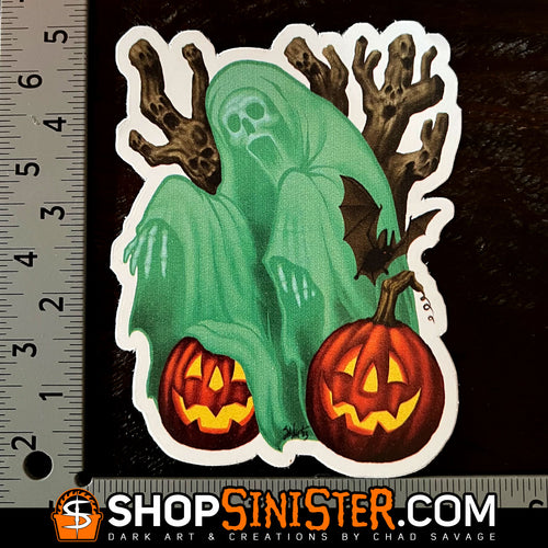Halloween Ghostcard Die Cut LARGE Vinyl Sticker