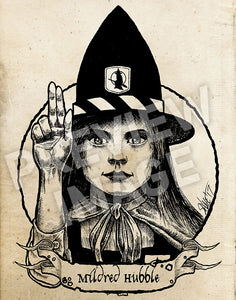 Halloween Saints Series 2: Mildred Hubble Art Print (Color and Black & White)