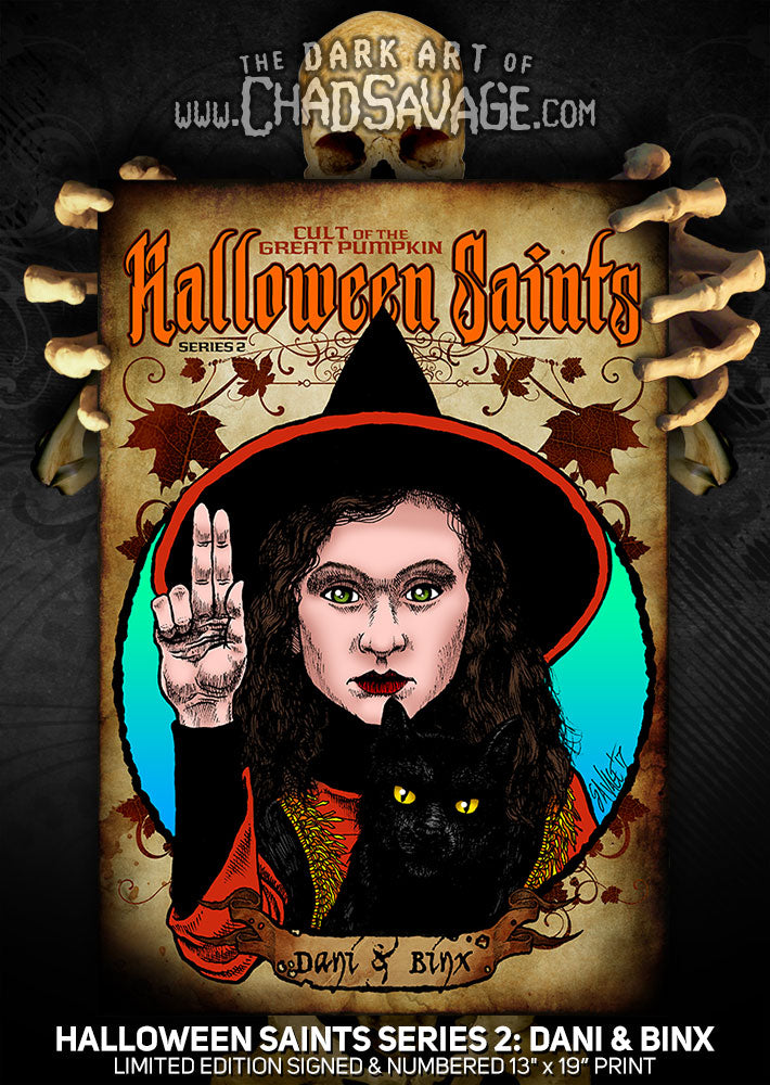 Halloween Saints Series 2: Dani & Binx Art Print (Color and Black & White)