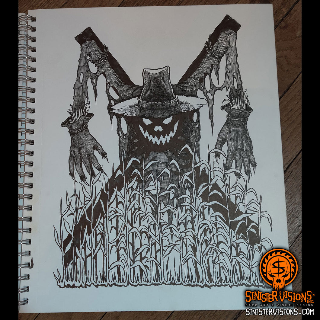 Scary Scarecrow 3 Original Ink Drawing