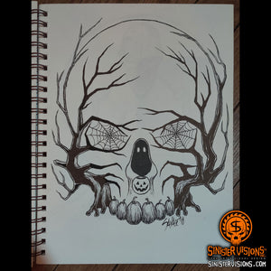 Skull Illusion Original Ink Drawing