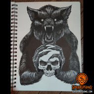 Werewolf with Skull Original Ink Drawing