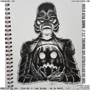 Monster Holiday: Creature Original Halloween Ink Drawing
