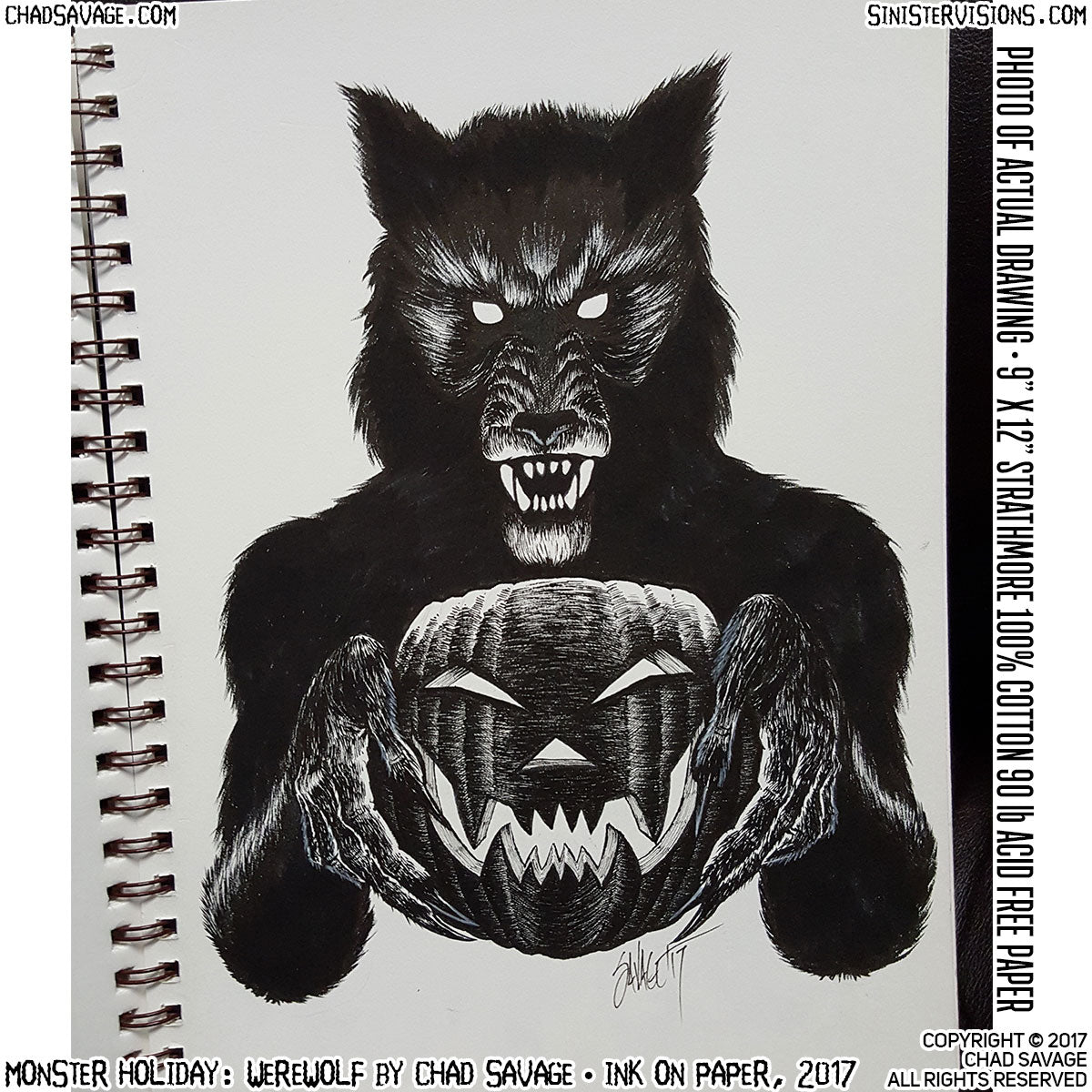 Werewolf Ink Monster Holiday: Werewolf Original Halloween Ink Drawing – Shop ...
