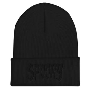 Spooky (Black) Embroidered Cuffed Beanie