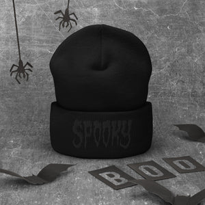 Spooky (Black) Embroidered Cuffed Beanie