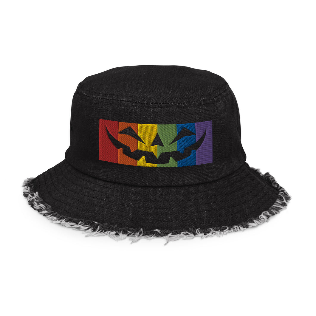 Rainbow Jack Distressed denim bucket hat
