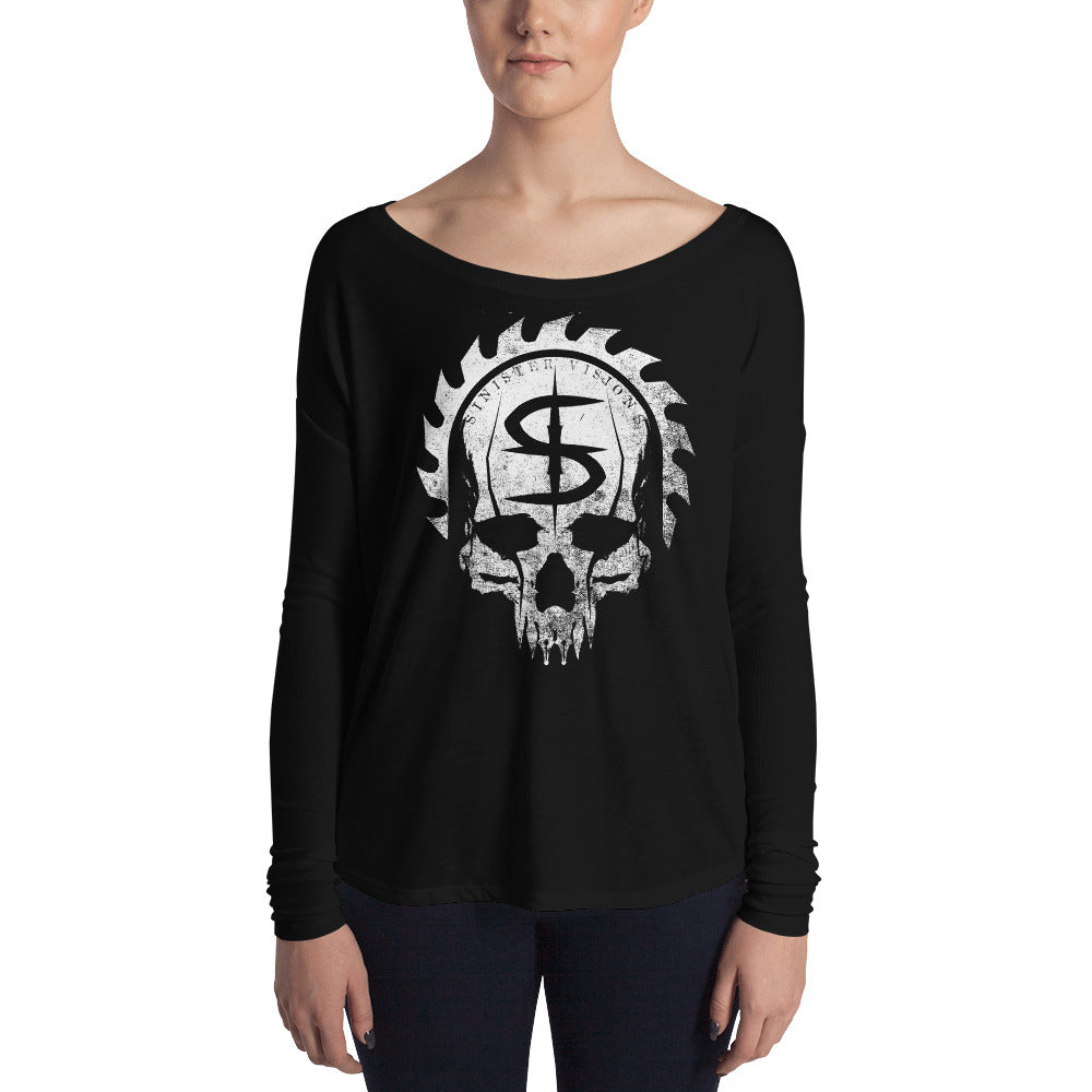 Sinister Visions Logo Skull Ladies' Long Sleeve Tee