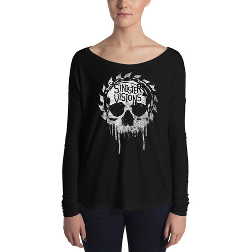 Sinister Visions Splatter Skull Ladies' Long Sleeve Tee